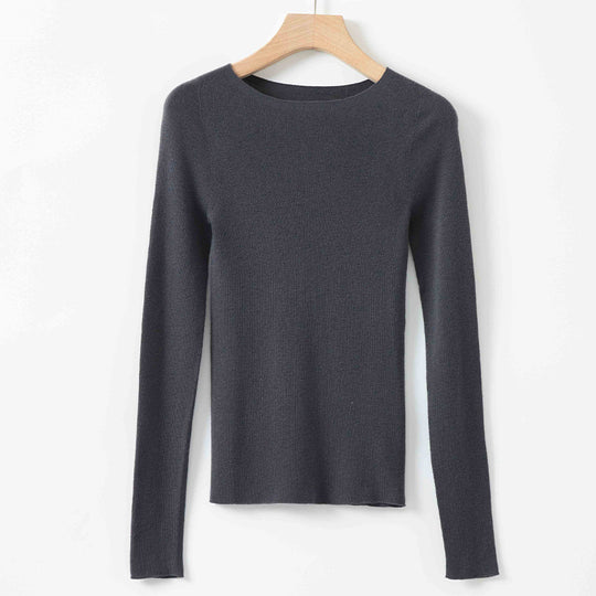 Damen Feiner Langarm-Feinstrickpullover mit U-Boot-Ausschnitt und figurbetonter Passform Shop Nory