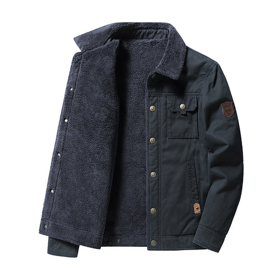 Herren Canvas-Trucker-Overshirt mit durchgehendem Teddyfleece-Innenfutter und Hemdkragen Shop Nory