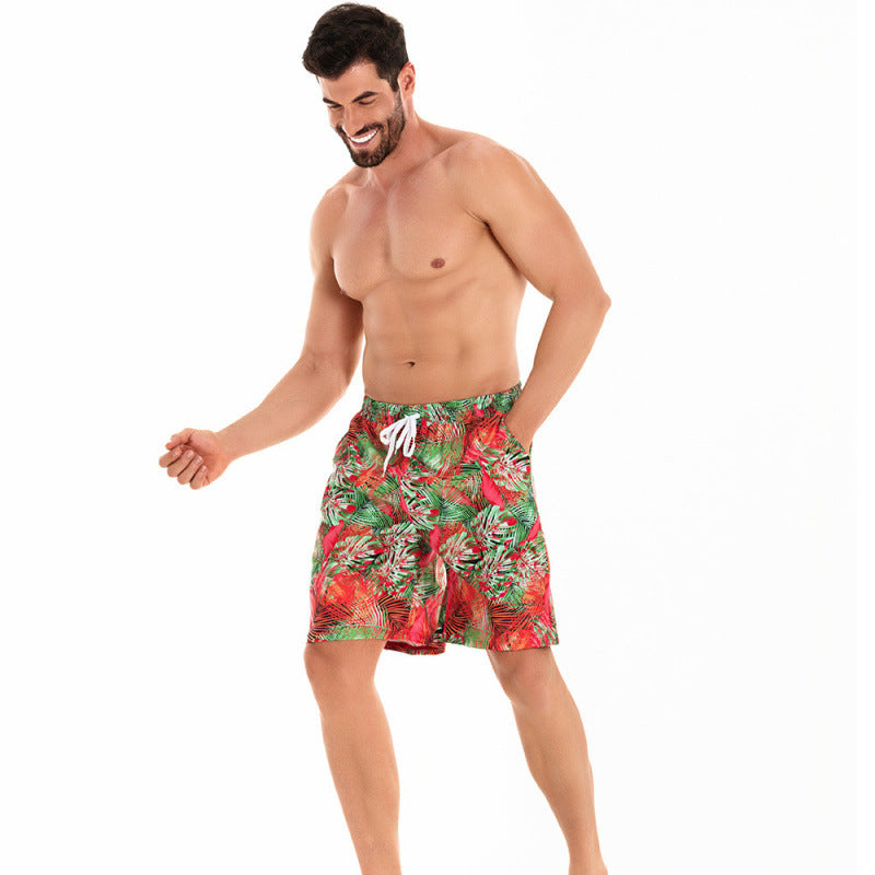 Herren Badeshorts mit tropischem Muster und verstellbarem Kordelzug