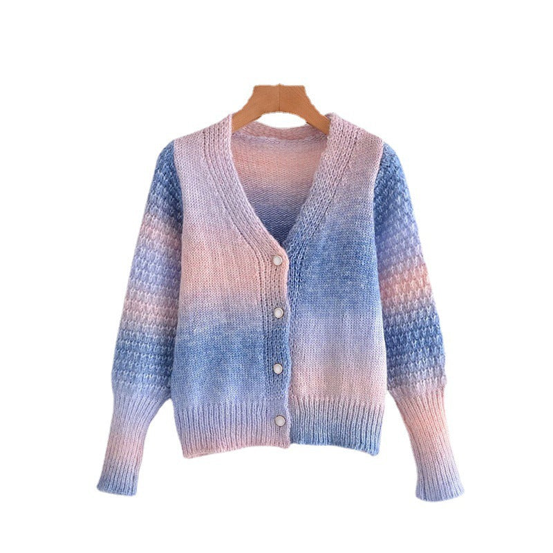 Damen Farbverlauf Strickjacke mit originellem Rippdesign