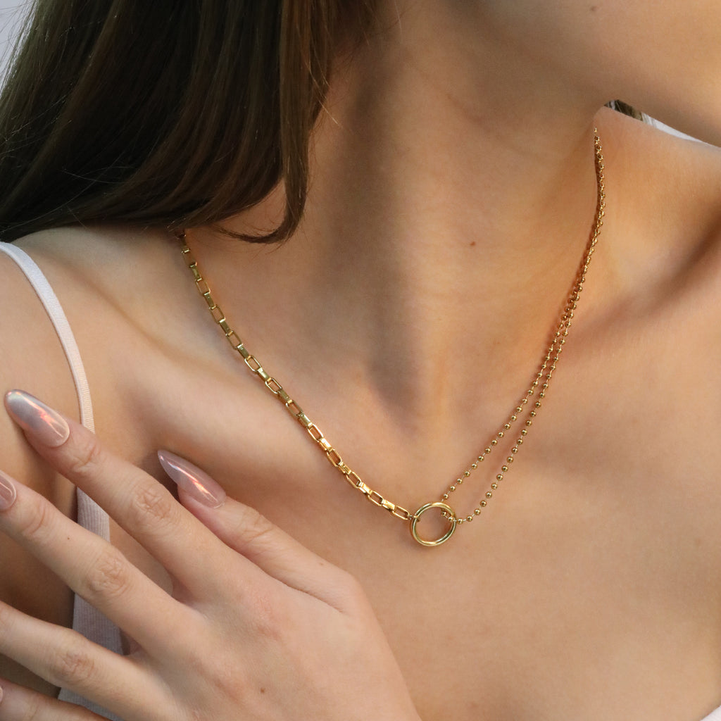 Damen doppellagige Halskette mit kunstvollem Ring-Anhänger Shop Nory