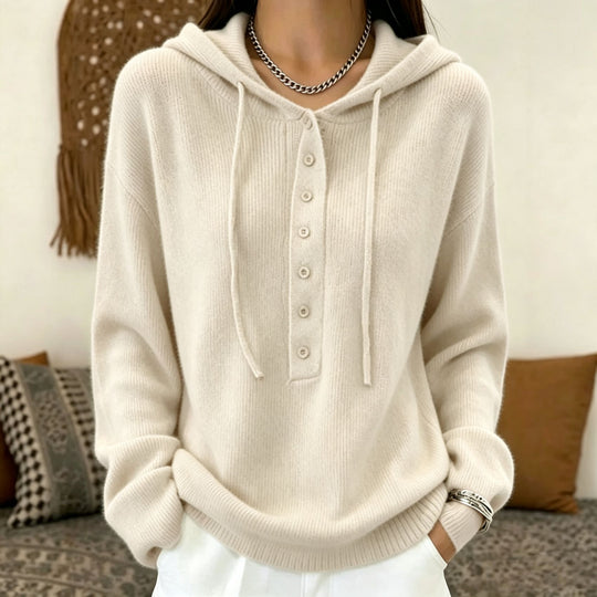 Damen Kapuzenpullover aus weichem Feinstrick mit Knopfleiste und relaxed Fit Shop Nory