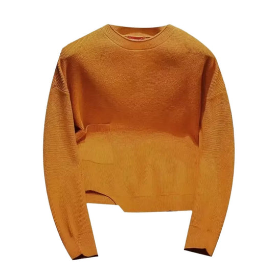 Damen Kurz geschnittener Strickpullover mit unregelmäßigem Saum und Rundhalsausschnitt Shop Nory