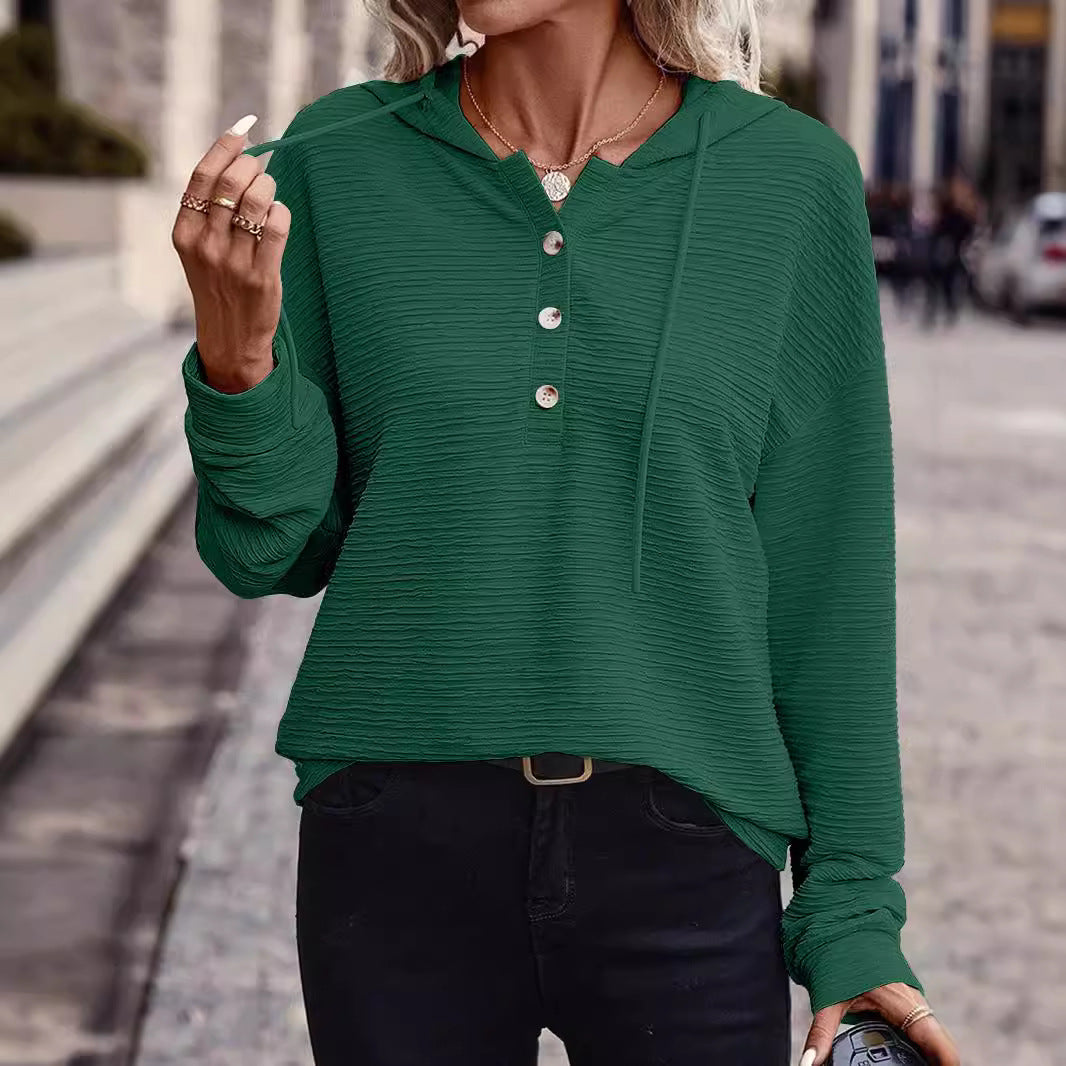 Damen Texturierter Kapuzenpullover mit Knopfleiste und Oversize-Schnitt Shop Nory