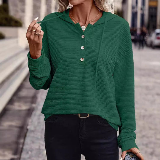 Damen Texturierter Kapuzenpullover mit Knopfleiste und Oversize-Schnitt Shop Nory