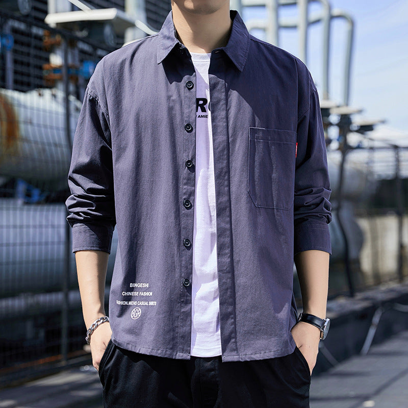 Herren Oversized-Hemdjacke im Casual-Worker-Stil mit Brusttasche und durchgehender Knopfleiste Shop Nory