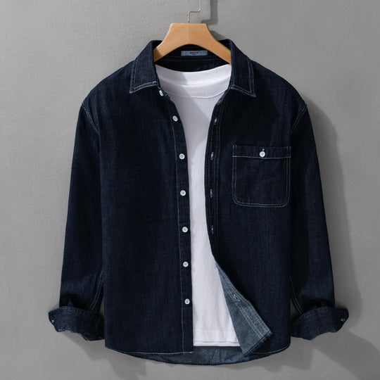 Herren Denim-Überhemd aus Baumwoll-Twill mit Brusttasche und Kontrastnähten Shop Nory