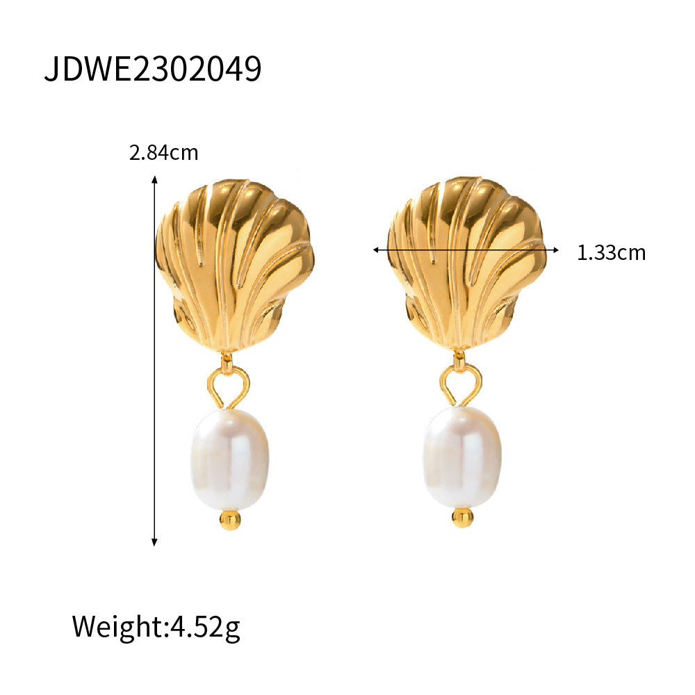 Damen Ohrhänger mit einem eleganten Muschel-Design und Perlenakzenten Shop Nory