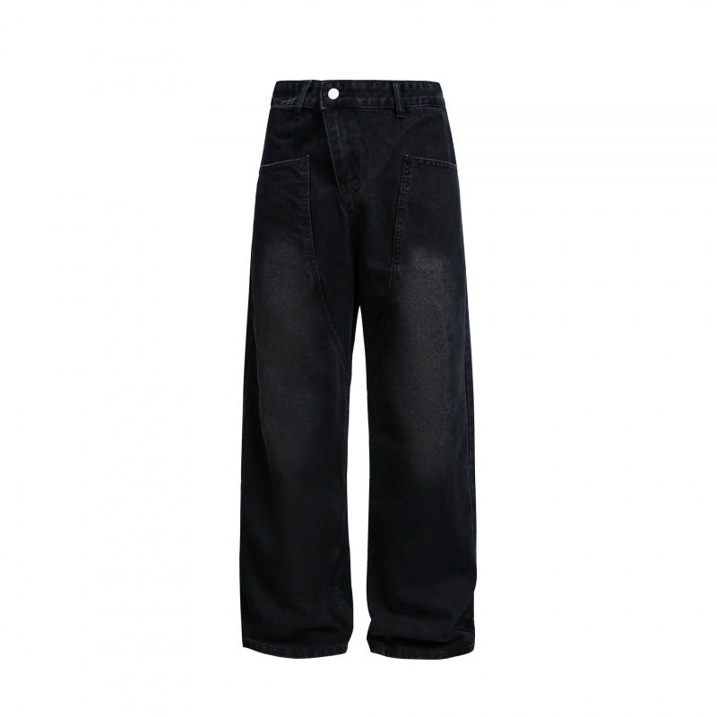 Damen Weite hochgeschnittene Baggy-Jeans mit geschwungenen Vornähten und aufgesetzten Taschen Shop Nory