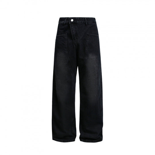 Damen Weite hochgeschnittene Baggy-Jeans mit geschwungenen Vornähten und aufgesetzten Taschen Shop Nory