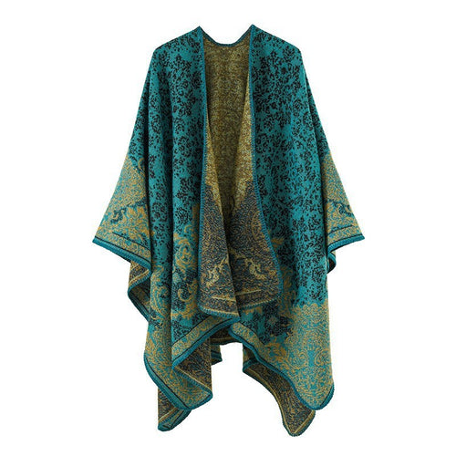 Damen Jacquard‑Ruana mit floraler Bordüre und offenem Oversize‑Schnitt Shop Nory