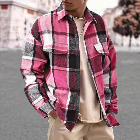 Herren Karierte Flanell-Hemdjacke mit Brusttaschen und Knopfleiste Shop Nory