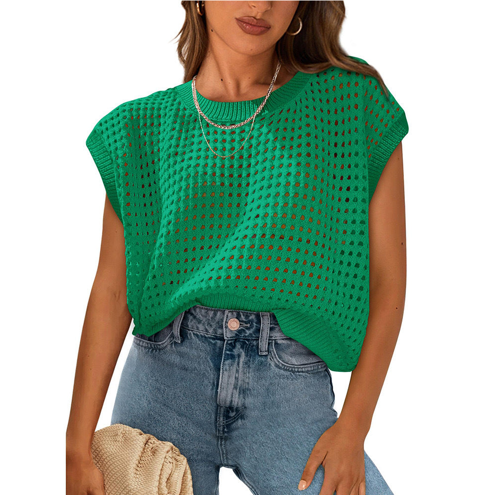 Damen lässiges Stricktop mit luftiger Lochstruktur