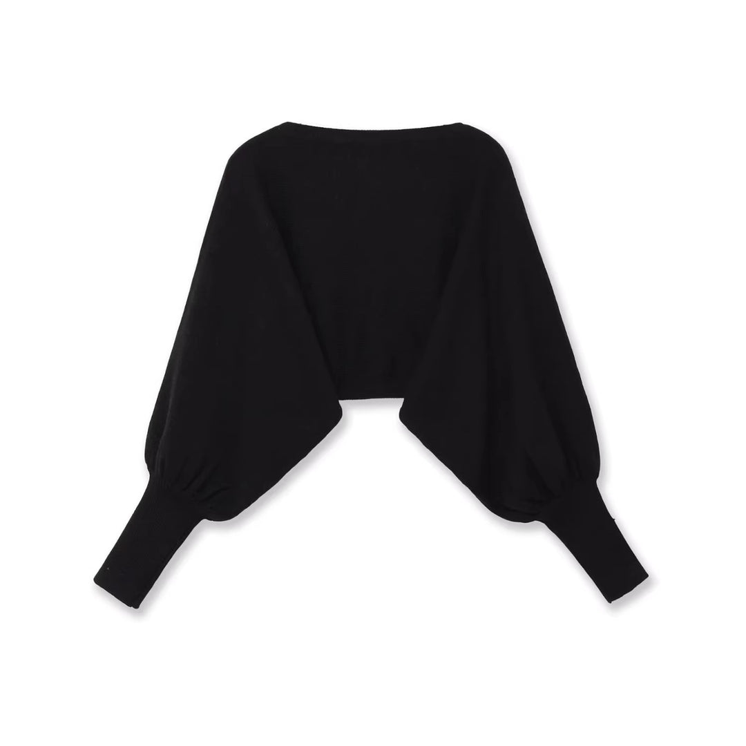 Damen Cropped-Bolero mit weiten Fledermausärmeln und langen Rippenbündchen Shop Nory