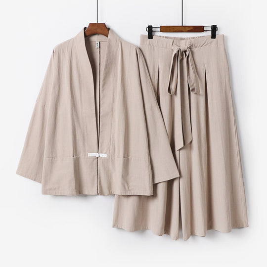 Damen Zen-inspiriertes Kimono-Set aus fließender Viskose mit kurzer Jacke und weiter Culotte-Hose Shop Nory