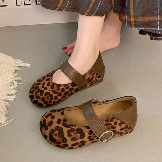 Damen Mary-Jane Schuhe mit modischem Leoprint und komfortablem Riemen