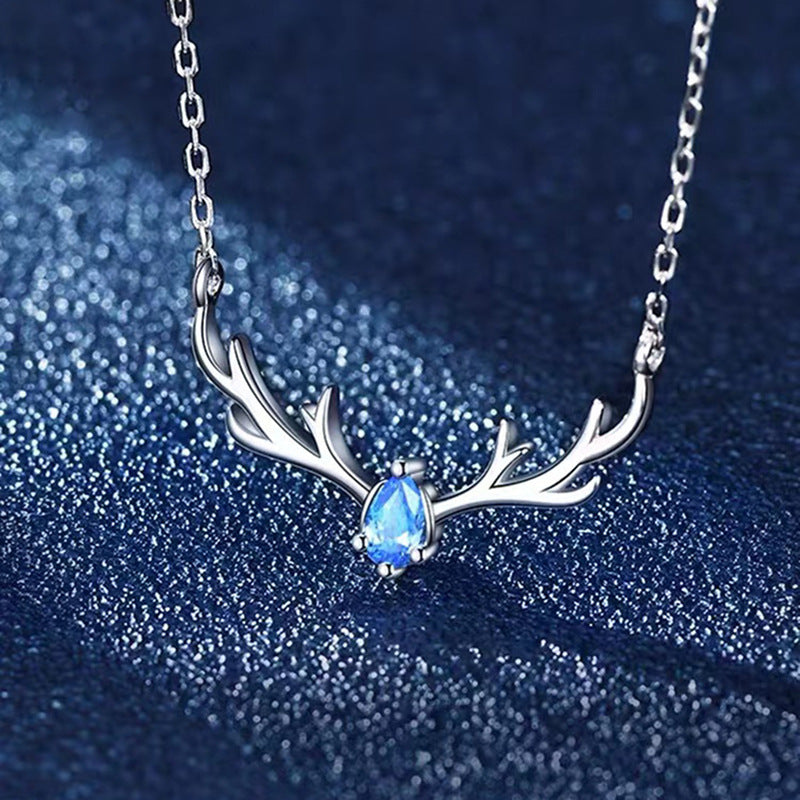 Damen Halskette mit elegantem Hirschgeweih-Anhänger und funkelndem Kristall Shop Nory