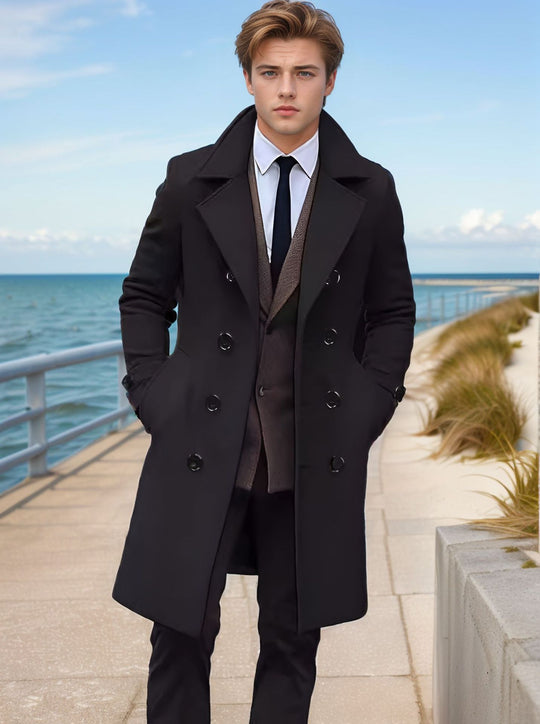 Herren Eleganter einreihiger Langmantel aus Wollmix mit schmaler Silhouette und Reverskragen Shop Nory