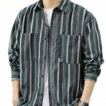 Herren Oversized Breitcord-Hemdjacke mit vertikaler Streifenstruktur und aufgesetzten Brusttaschen Shop Nory