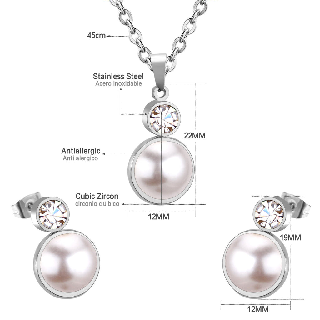 Damen Schmuckset mit zartem Perlenanhänger und funkelndem Zirkonia Shop Nory