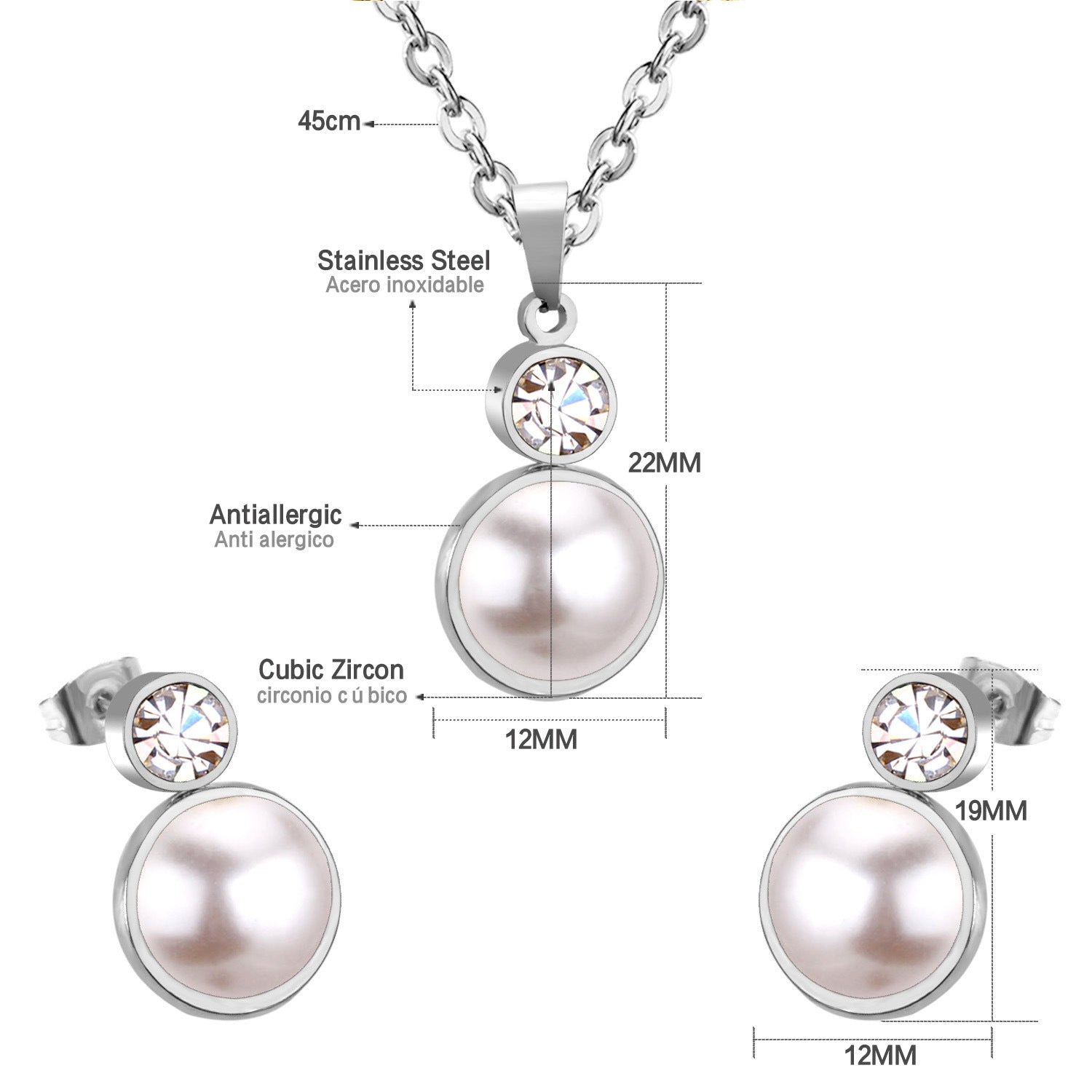Damen Schmuckset mit zartem Perlenanhänger und funkelndem Zirkonia Shop Nory