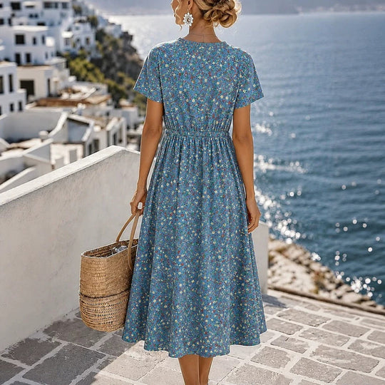 Damen Midikleid mit floralem Alloverprint, Tunnelzugtaillenband und Knopfleiste Shop Nory