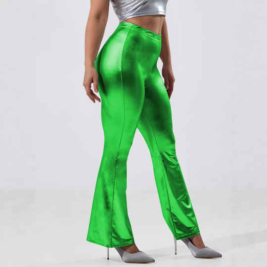 Damen Glänzende High-Waist Schlaghose mit Metallic-Finish Shopy Nory