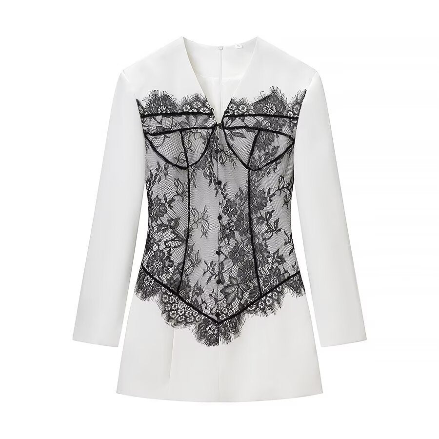 Damen Figurbetontes Minikleid mit Korsagen‑Optik und Spitzenapplikation Shop Nory
