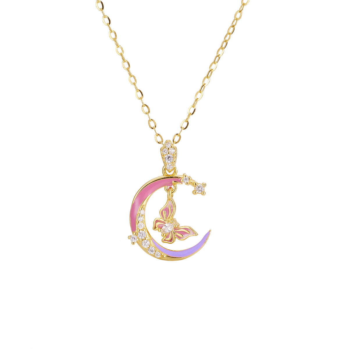 Damen Halskette mit kunstvollem Mond- und Schmetterlingsanhänger Shop Nory