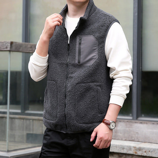 Herren Teddyfleece-Outdoorweste mit hohem Kragen, durchgehendem Reißverschluss und verschweißter Brusttasche Shop Nory