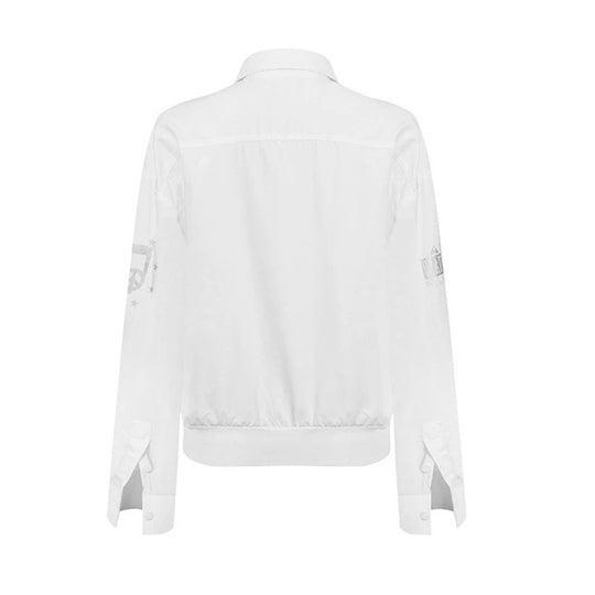 Damen Hemdbluse mit elastischem Saum, Button-Down und Schriftzug-Detail Shop Nory