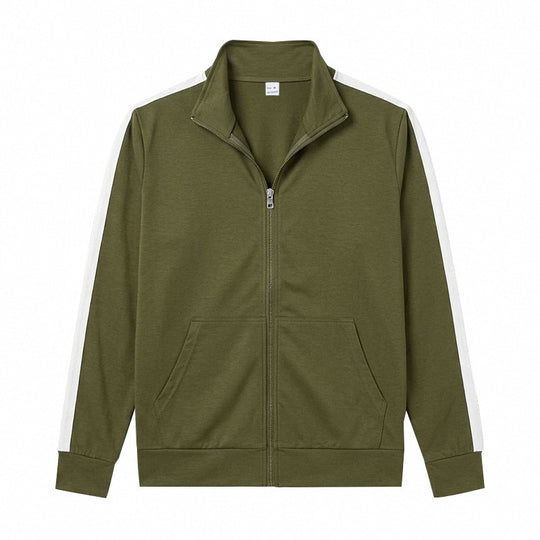 Herren Sportliche Zip-Trackjacke mit Stehkragen, Kontraststreifen an den Ärmeln und Kängurutaschen Shop Nory