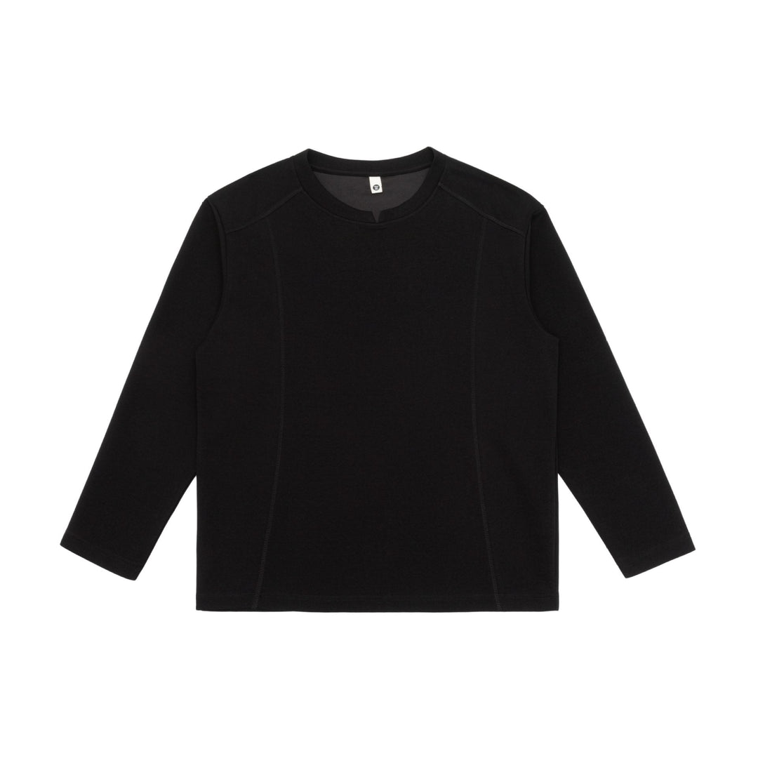 Damen Feines Baumwoll-Langarmshirt mit geradem Saum und Ziernaht-Detail Shop Nory
