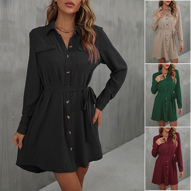 Damen Lockeres Hemdblusen-Minikleid mit Taillengürtel und aufgesetzten Brusttaschen Shop Nory