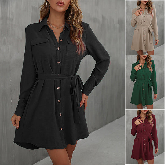 Damen Lockeres Hemdblusen-Minikleid mit Taillengürtel und aufgesetzten Brusttaschen Shop Nory