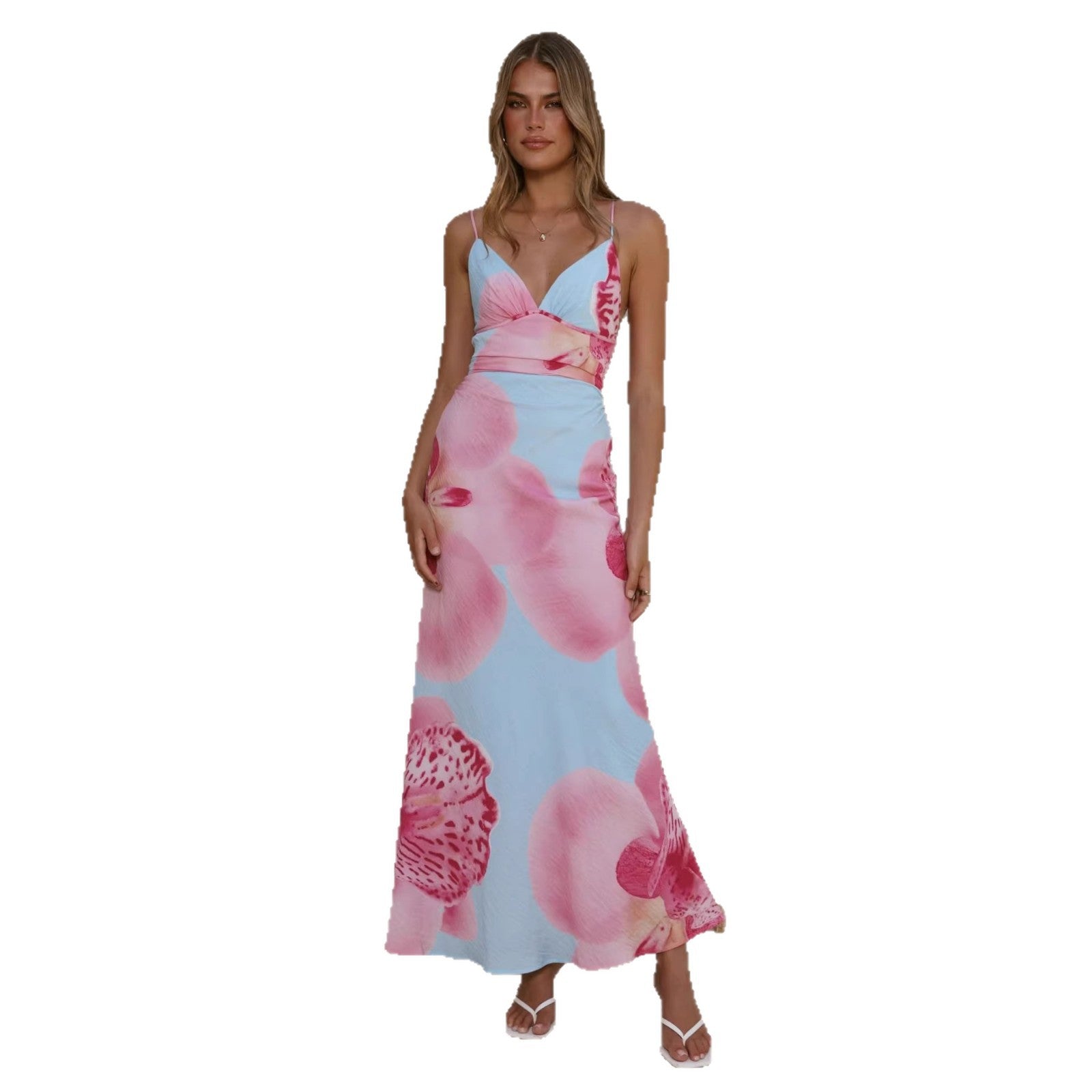 Damen Maxikleid mit floralem Design und raffinierten Rüschendetails