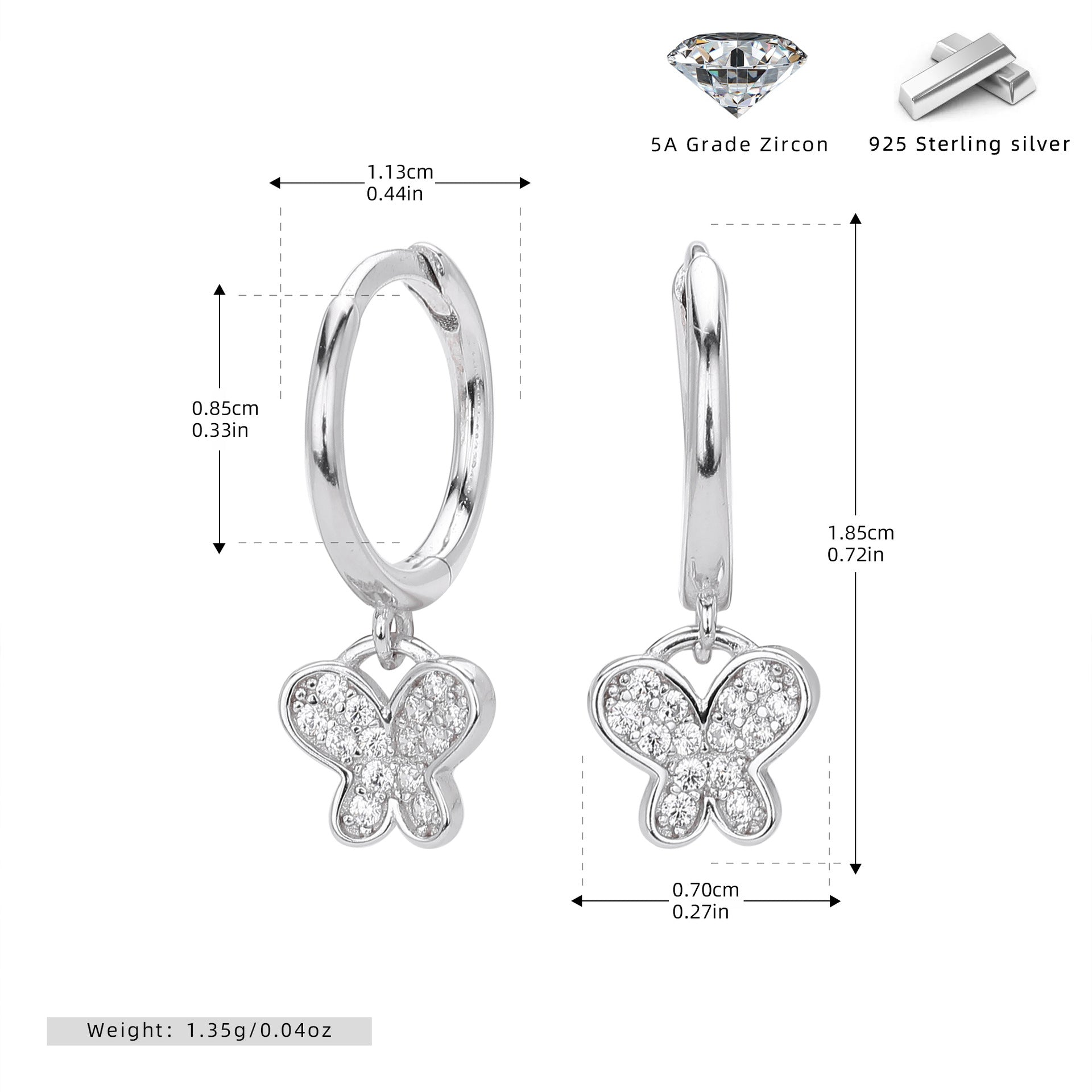 Damen Ohrhänger mit funkelndem Schmetterlingsdesign aus hochwertigem 925 Sterling Silber Shop Nory