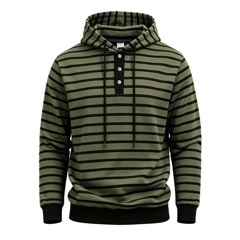 Herren Gestreifter Kapuzenpullover mit Henley‑Knopfleiste, Kordelzug und Rippbündchen Shop Nory