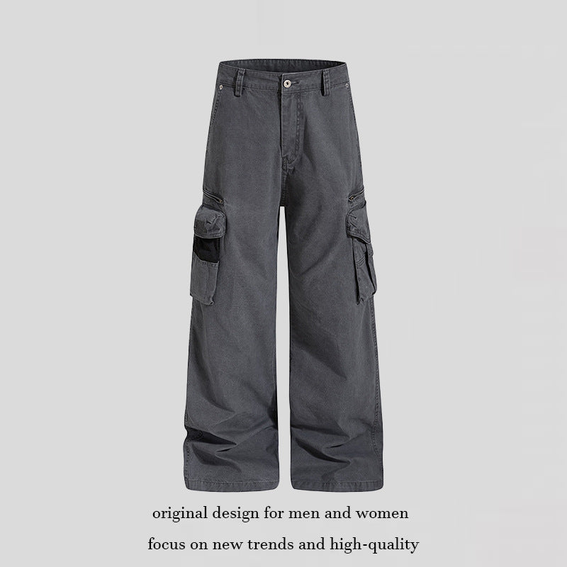 Damen Weite High‑Waist Canvas-Cargohose mit Multi‑Taschen und Netz-Details Shop Nory
