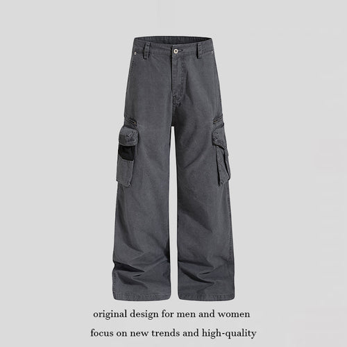 Damen Weite High‑Waist Canvas-Cargohose mit Multi‑Taschen und Netz-Details Shop Nory