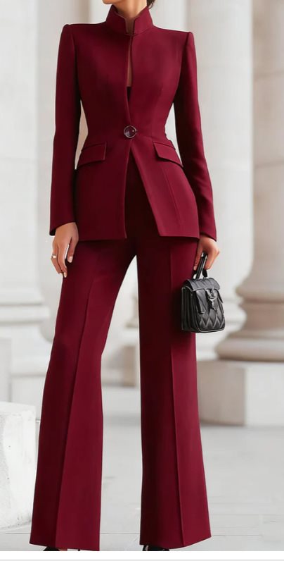 Damen Taillierter Blazer mit Stehkragen und High‑Waist ausgestellte Hose Shop Nory