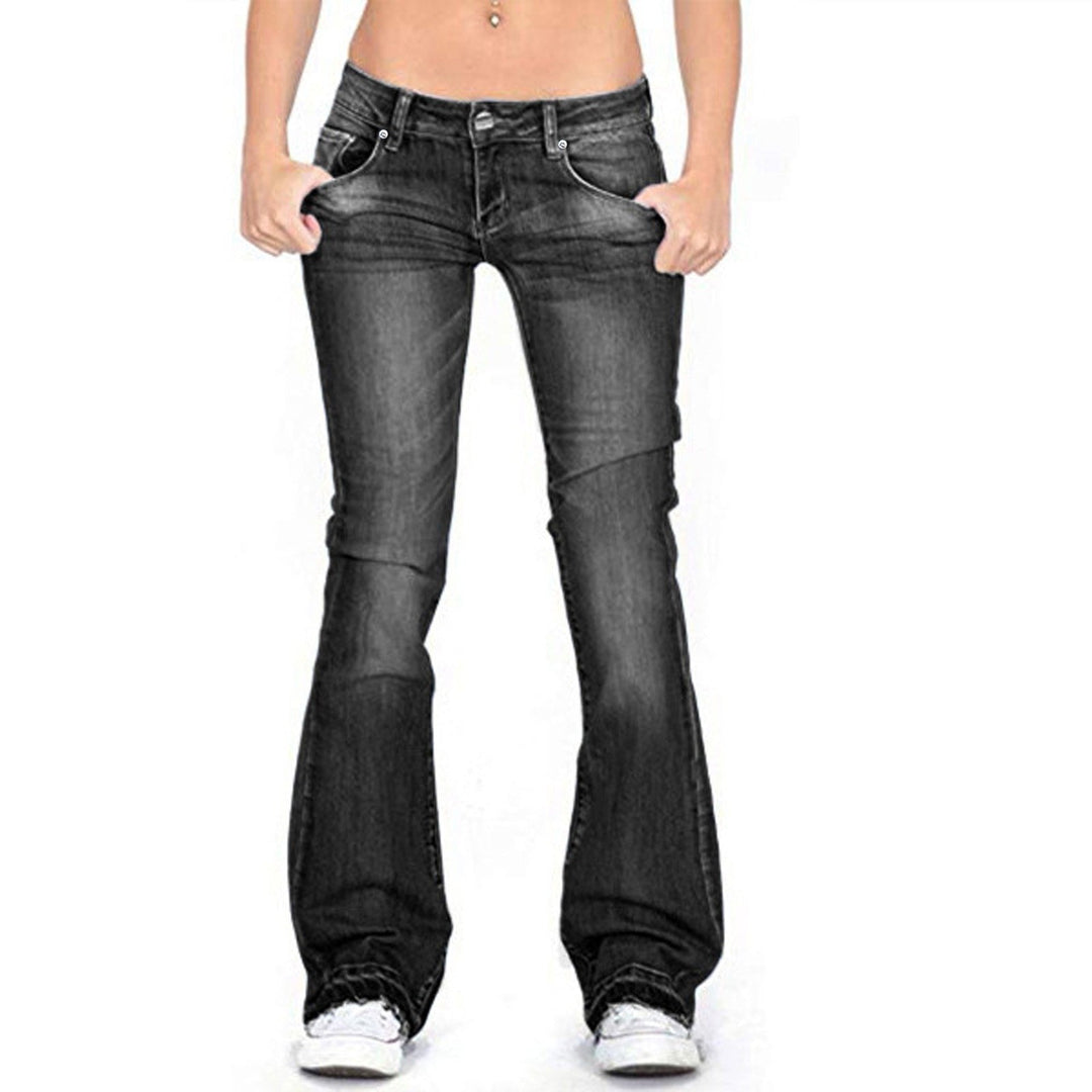 Damen elegante Bootcut Jeans mit hohem Bund und dezenter Waschung