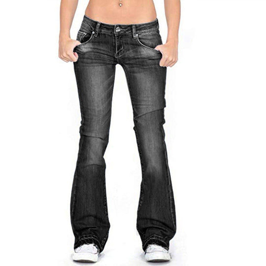 Damen elegante Bootcut Jeans mit hohem Bund und dezenter Waschung