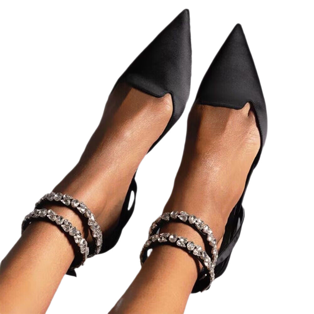 Damen elegante Slingback-Ballerinas mit funkelnden Strass-Details