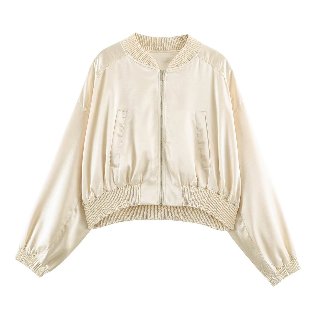 Damen Cropped Bomberjacke aus Satin mit Rippbündchen Shop Nory