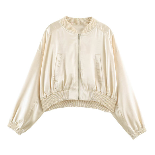 Damen Cropped Bomberjacke aus Satin mit Rippbündchen Shop Nory