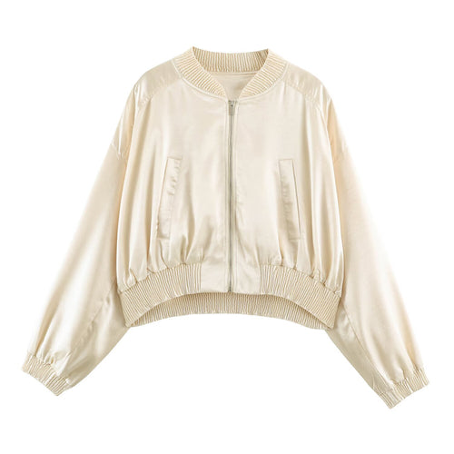 Damen Cropped Bomberjacke aus Satin mit Rippbündchen Shop Nory