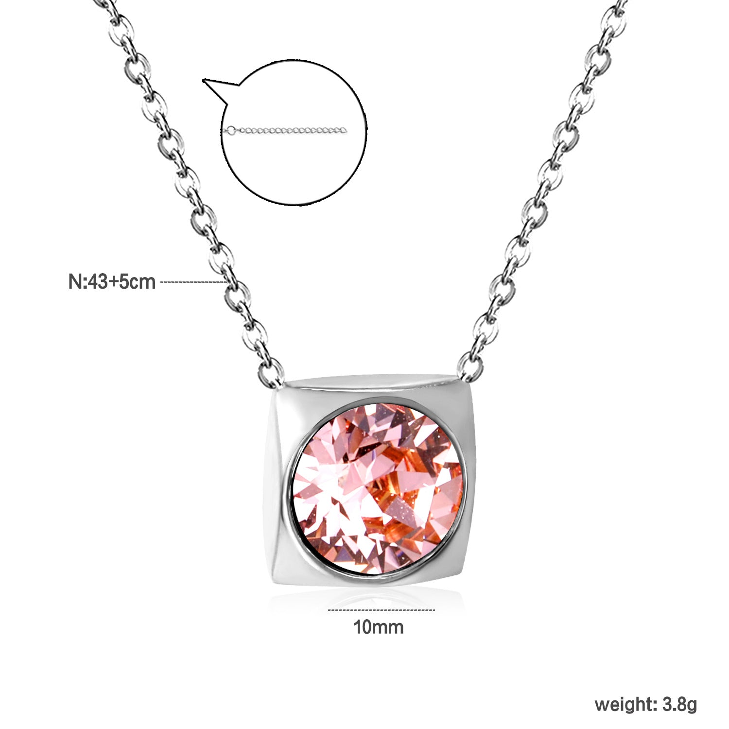 Damen Halskette mit quadratischem Kristallanhänger aus hochwertigem Edelstahl Shop Nory