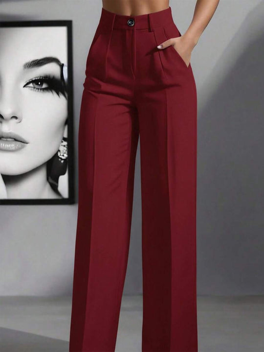 Damen Hochtaillierte Palazzo-Stretchhose mit Bügelfalte und Eingrifftaschen Shop Nory