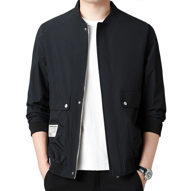 Herren Leichte Utility-Bomberjacke mit verdecktem Reißverschluss, Klappentaschen und Rippenbündchen Shop Nory